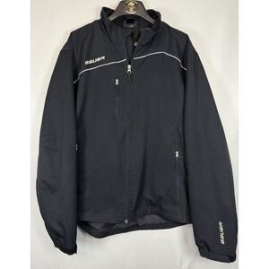 Bauer Team Hockey Rink Jacket Men's M Black Full Zip Pockets Logo Mock Neck